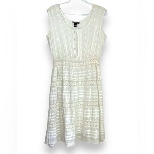 Vintage Dress Cream‎ Lace Midi Coquette Boho White Polka Dot Cotton Size Medium